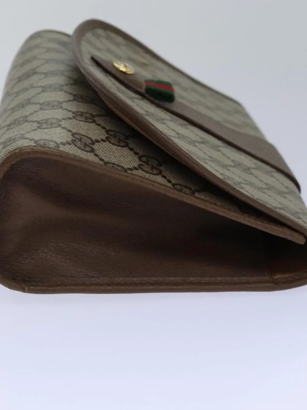 GUCCI GG Supreme Web Sherry Line Clutch Bag PVC Beige Gold 89 01 030 Auth 84639 - Picture 5 of 16